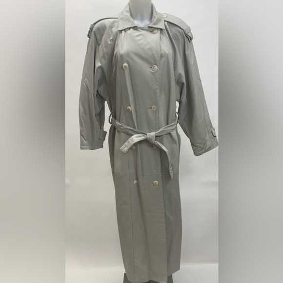 unbranded Designer Jackets & Blazers - Gorgeous Vintage DESIGNER Pale GRAY Soft Leather Double Breast Trench Coat 6/8